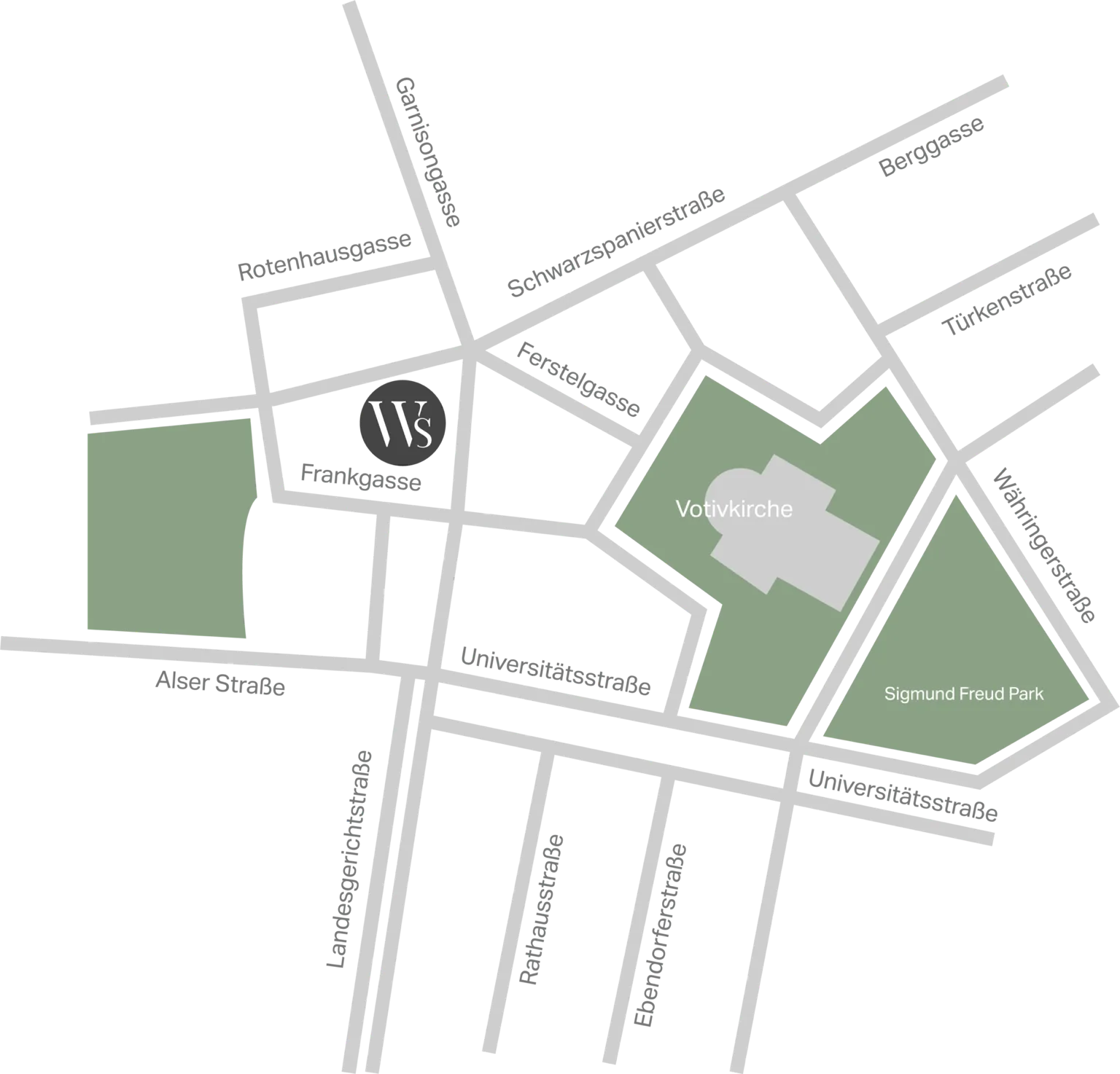 Standort Wolf & Sohn Immobilien — Frankgasse, 1090 Wien, nahe Votivkirche